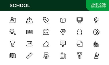 Modern Vektör Resimleri içeren Premium Okul Simgesi Seti Eğitim Projeleri İçin Mükemmel