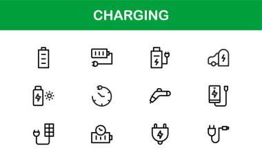 Temiz Asgari Tasarımlı Simge Seti Vektör Kalitesi ve Profesyonel Cazibe ile Teknoloji, Güç, Pil ve Enerji Projeleri İçin Mükemmel