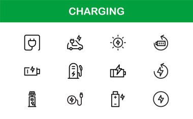Temiz Asgari Tasarımlı Simge Seti Vektör Kalitesi ve Profesyonel Cazibe ile Teknoloji, Güç, Pil ve Enerji Projeleri İçin Mükemmel