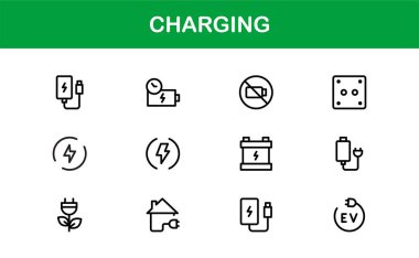Temiz Asgari Tasarımlı Simge Seti Vektör Kalitesi ve Profesyonel Cazibe ile Teknoloji, Güç, Pil ve Enerji Projeleri İçin Mükemmel