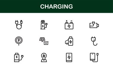 Temiz Asgari Tasarımlı Simge Seti Vektör Kalitesi ve Profesyonel Cazibe ile Teknoloji, Güç, Pil ve Enerji Projeleri İçin Mükemmel