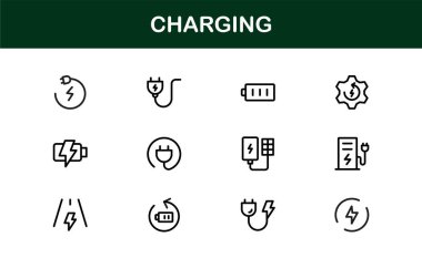 Temiz Asgari Tasarımlı Simge Seti Vektör Kalitesi ve Profesyonel Cazibe ile Teknoloji, Güç, Pil ve Enerji Projeleri İçin Mükemmel