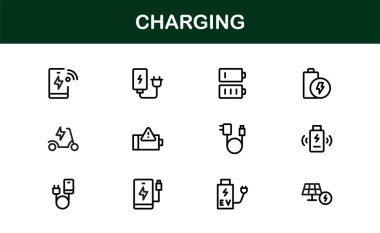 Temiz Asgari Tasarımlı Simge Seti Vektör Kalitesi ve Profesyonel Cazibe ile Teknoloji, Güç, Pil ve Enerji Projeleri İçin Mükemmel