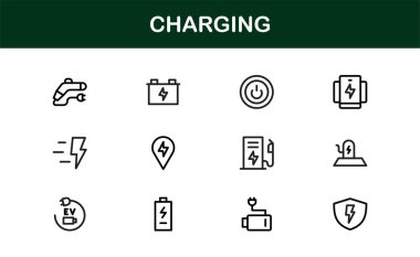 Temiz Asgari Tasarımlı Simge Seti Vektör Kalitesi ve Profesyonel Cazibe ile Teknoloji, Güç, Pil ve Enerji Projeleri İçin Mükemmel