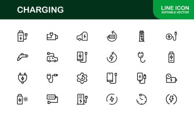 Temiz Asgari Tasarımlı Simge Seti Vektör Kalitesi ve Profesyonel Cazibe ile Teknoloji, Güç, Pil ve Enerji Projeleri İçin Mükemmel