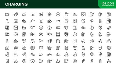 Temiz Asgari Tasarımlı Simge Seti Vektör Kalitesi ve Profesyonel Cazibe ile Teknoloji, Güç, Pil ve Enerji Projeleri İçin Mükemmel
