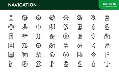 Vektör Yönlendirme Simgeleri Koleksiyonu Pusula, Harita İğneleri, GPS İşaretleyicileri ve Yönsel Semboller
