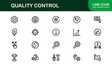 Kalite Kontrol Simgesi Seti - İş, Üretim ve Ürün Güvencesi İçin Asgari, Modern ve Çok Yönlü Sanat Resimleri