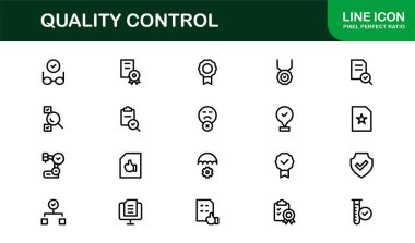 Kalite Kontrol Simgesi Seti - İş, Üretim ve Ürün Güvencesi İçin Asgari, Modern ve Çok Yönlü Sanat Resimleri