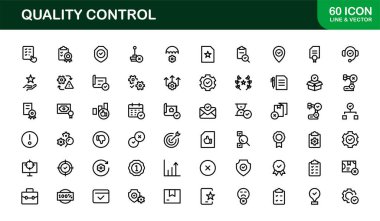 Kalite Kontrol Simgesi Seti - İş, Üretim ve Ürün Güvencesi İçin Asgari, Modern ve Çok Yönlü Sanat Resimleri