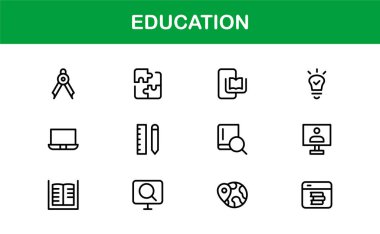 Profesyonel Eğitim Simgesi Seti. Düzenlenebilir Öğrenme, Öğretim, Okul ve Dijital Eğitim Araçları İçin Modern Simgeler