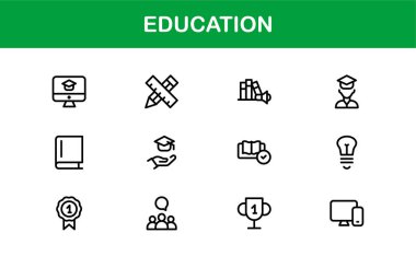 Profesyonel Eğitim Simgesi Seti. Düzenlenebilir Öğrenme, Öğretim, Okul ve Dijital Eğitim Araçları İçin Modern Simgeler