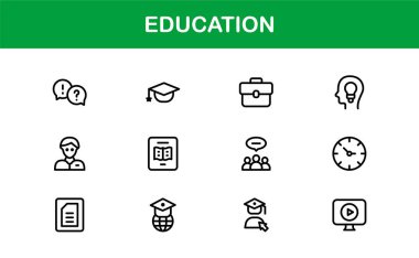 Profesyonel Eğitim Simgesi Seti. Düzenlenebilir Öğrenme, Öğretim, Okul ve Dijital Eğitim Araçları İçin Modern Simgeler