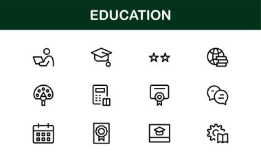 Profesyonel Eğitim Simgesi Seti. Düzenlenebilir Öğrenme, Öğretim, Okul ve Dijital Eğitim Araçları İçin Modern Simgeler