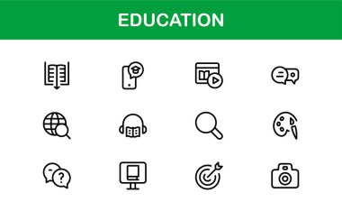 Profesyonel Eğitim Simgesi Seti. Düzenlenebilir Öğrenme, Öğretim, Okul ve Dijital Eğitim Araçları İçin Modern Simgeler