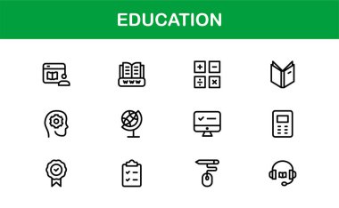Profesyonel Eğitim Simgesi Seti. Düzenlenebilir Öğrenme, Öğretim, Okul ve Dijital Eğitim Araçları İçin Modern Simgeler