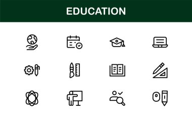 Profesyonel Eğitim Simgesi Seti. Düzenlenebilir Öğrenme, Öğretim, Okul ve Dijital Eğitim Araçları İçin Modern Simgeler