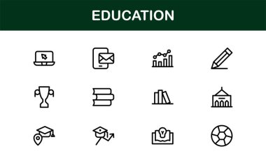 Profesyonel Eğitim Simgesi Seti. Düzenlenebilir Öğrenme, Öğretim, Okul ve Dijital Eğitim Araçları İçin Modern Simgeler