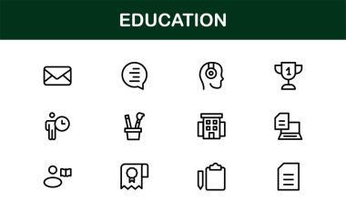 Profesyonel Eğitim Simgesi Seti. Düzenlenebilir Öğrenme, Öğretim, Okul ve Dijital Eğitim Araçları İçin Modern Simgeler