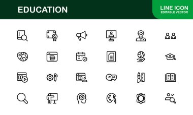 Profesyonel Eğitim Simgesi Seti. Düzenlenebilir Öğrenme, Öğretim, Okul ve Dijital Eğitim Araçları İçin Modern Simgeler