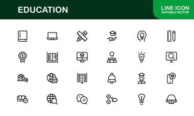 Profesyonel Eğitim Simgesi Seti. Düzenlenebilir Öğrenme, Öğretim, Okul ve Dijital Eğitim Araçları İçin Modern Simgeler