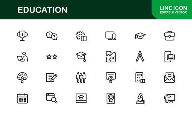 Profesyonel Eğitim Simgesi Seti. Düzenlenebilir Öğrenme, Öğretim, Okul ve Dijital Eğitim Araçları İçin Modern Simgeler