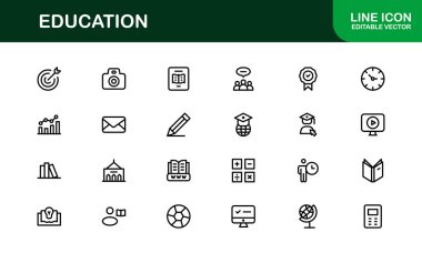 Profesyonel Eğitim Simgesi Seti. Düzenlenebilir Öğrenme, Öğretim, Okul ve Dijital Eğitim Araçları İçin Modern Simgeler