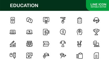 Profesyonel Eğitim Simgesi Seti. Düzenlenebilir Öğrenme, Öğretim, Okul ve Dijital Eğitim Araçları İçin Modern Simgeler