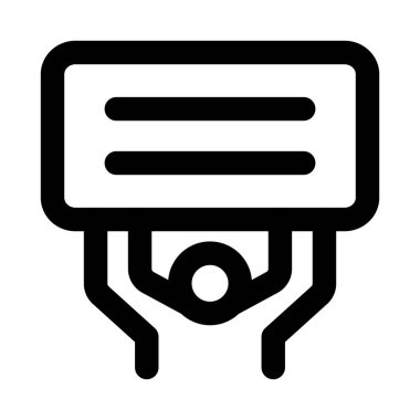 Protesto için pankart ikonu tutan bir adam. Eylemcilik miting haklarını ve kamu hareketlerini temsil eden minimal temiz tasarımı olan Modern Profesyonel Satır Simgesini protesto et