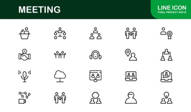 İş Görüşmeleri için Vektör Satırı Sanatı, Takım İşbirliği, Video Görüşmeleri ve Profesyonel İletişim için Simge Ayarlama