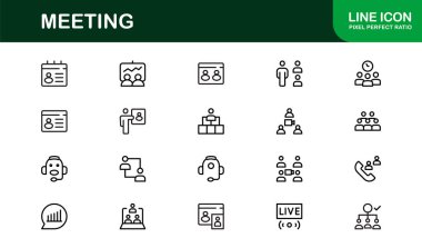 İş Görüşmeleri için Vektör Satırı Sanatı, Takım İşbirliği, Video Görüşmeleri ve Profesyonel İletişim için Simge Ayarlama