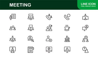 İş Görüşmeleri için Vektör Satırı Sanatı, Takım İşbirliği, Video Görüşmeleri ve Profesyonel İletişim için Simge Ayarlama