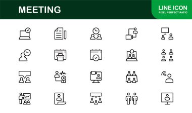 İş Görüşmeleri için Vektör Satırı Sanatı, Takım İşbirliği, Video Görüşmeleri ve Profesyonel İletişim için Simge Ayarlama