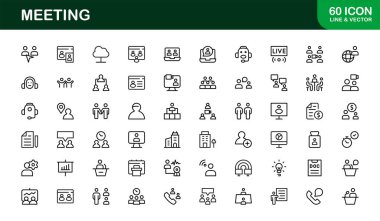 İş Görüşmeleri için Vektör Satırı Sanatı, Takım İşbirliği, Video Görüşmeleri ve Profesyonel İletişim için Simge Ayarlama