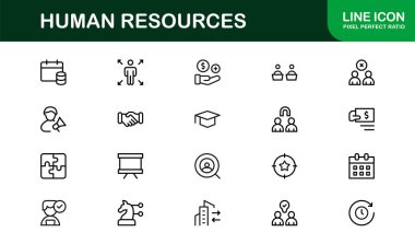İnsan Kaynakları Profesyonel Satır Simgesi, İnsan Kaynakları Yönetimi ve İşe Alma için Modern Minimum Taslak Sembolleri Ayarladı