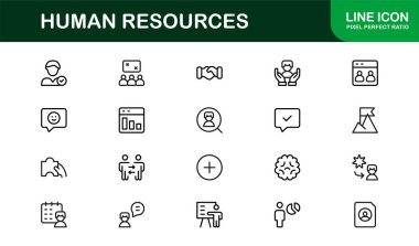 İnsan Kaynakları Profesyonel Satır Simgesi, İnsan Kaynakları Yönetimi ve İşe Alma için Modern Minimum Taslak Sembolleri Ayarladı