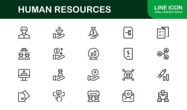İnsan Kaynakları Profesyonel Satır Simgesi, İnsan Kaynakları Yönetimi ve İşe Alma için Modern Minimum Taslak Sembolleri Ayarladı