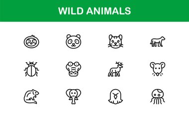Vahşi Hayvanlar Çizgisi Simgesi Doğa ve Vahşi Yaşam İçin Profesyonel Minimum Vektör İllüstrasyonlarını Ayarladı