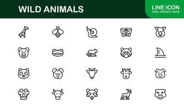 Vahşi Hayvanlar Çizgisi Simgesi Doğa ve Vahşi Yaşam İçin Profesyonel Minimum Vektör İllüstrasyonlarını Ayarladı