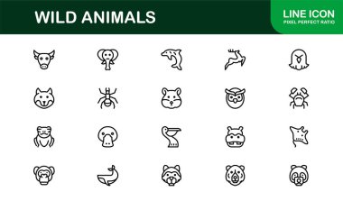 Vahşi Hayvanlar Çizgisi Simgesi Doğa ve Vahşi Yaşam İçin Profesyonel Minimum Vektör İllüstrasyonlarını Ayarladı