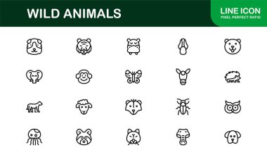 Vahşi Hayvanlar Çizgisi Simgesi Doğa ve Vahşi Yaşam İçin Profesyonel Minimum Vektör İllüstrasyonlarını Ayarladı