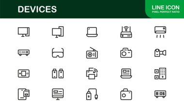 Cep telefonları, Bilgisayarlar, Smartwatches ve En Küçük Satır Sanatına sahip Elektronik aygıtların Vektör Simgesi Koleksiyonu