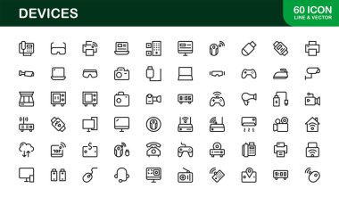 Cep telefonları, Bilgisayarlar, Smartwatches ve En Küçük Satır Sanatına sahip Elektronik aygıtların Vektör Simgesi Koleksiyonu