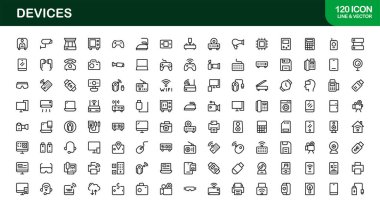 Cep telefonları, Bilgisayarlar, Smartwatches ve En Küçük Satır Sanatına sahip Elektronik aygıtların Vektör Simgesi Koleksiyonu