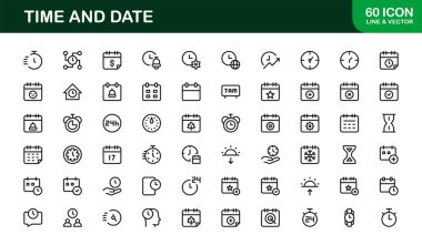 Saat Takvimi Modern Profesyonel Satır Simgesi Saatler için Minimum Taslak Vektör Koleksiyonunu Ayarladı