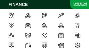 Para yönetimi bankacılık yatırım muhasebe ve finans hizmetlerini temsil eden modern finans çizgisi ikonu. İş bütçesi ödemeleri ve ekonomi için Profesyonel Asgari Simge