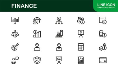 Para yönetimi bankacılık yatırım muhasebe ve finans hizmetlerini temsil eden modern finans çizgisi ikonu. İş bütçesi ödemeleri ve ekonomi için Profesyonel Asgari Simge