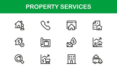Emlak hizmetleri ikonu ev bakımını, emlak onarım desteğini ve tesis yönetimini gösteriyor. Emlak Hizmetleri Konut yardımı ve bina bakımı için Modern Profesyonel Satır Simgesi