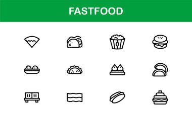 Hamburger ve içecek ile fast food ikonu. Fast Food Modern Profesyonel Hat Simgesi hazır yemek menüsü ve hızlı yemek konseptini gösteriyor