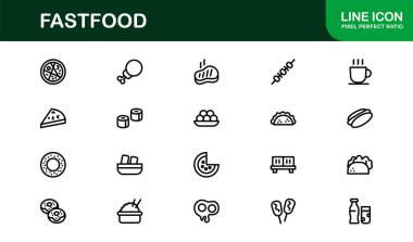 Hamburger ve içecek ile fast food ikonu. Fast Food Modern Profesyonel Hat Simgesi hazır yemek menüsü ve hızlı yemek konseptini gösteriyor